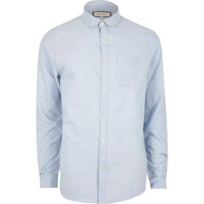 Light blue casual penny collar Oxford shirt